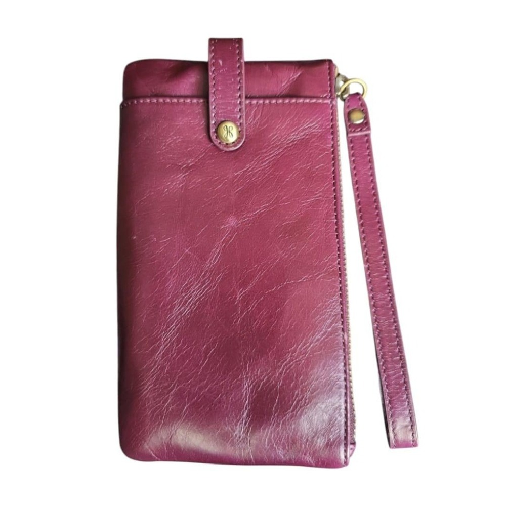 Hobo Intl Leather slim zip-around clutch wristlet in eggplant purple EUC